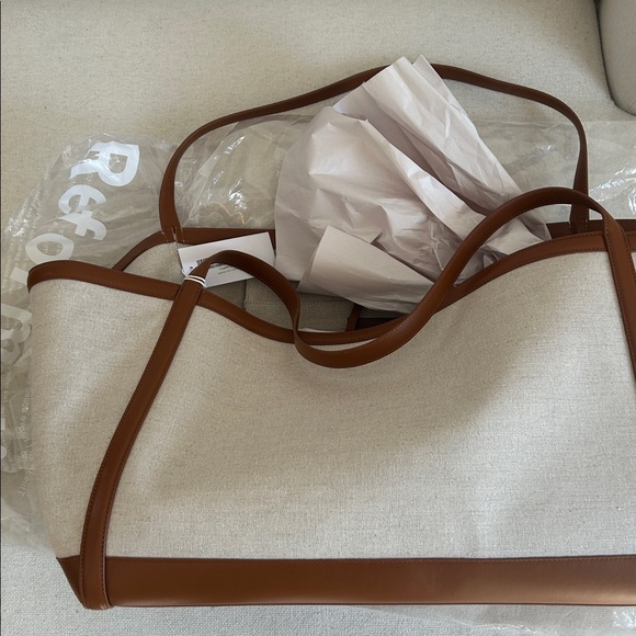 NEW • Evangeline tote bag from Reformation - canvas tan leather - Picture 10 of 13